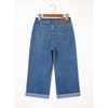 image:imageSidefeel Womens Wide Leg Jeans High Waisted Stretchy Cropped Ankle Capri Rolled Hem Denim PantsBlue