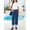 image:imageSidefeel Womens Wide Leg Jeans High Waisted Stretchy Cropped Ankle Capri Rolled Hem Denim PantsDark Blue