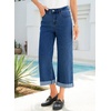 image:imageSidefeel Womens Wide Leg Jeans High Waisted Stretchy Cropped Ankle Capri Rolled Hem Denim PantsDark Blue