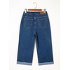image:imageSidefeel Womens Wide Leg Jeans High Waisted Stretchy Cropped Ankle Capri Rolled Hem Denim PantsDark Blue