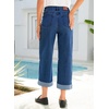 image:imageSidefeel Womens Wide Leg Jeans High Waisted Stretchy Cropped Ankle Capri Rolled Hem Denim PantsDark Blue