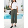 image:imageSidefeel Womens Wide Leg Jeans High Waisted Stretchy Cropped Ankle Capri Rolled Hem Denim PantsGreen