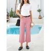 image:imageSidefeel Womens Wide Leg Jeans High Waisted Stretchy Cropped Ankle Capri Rolled Hem Denim PantsPink