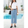 image:imageSidefeel Womens Wide Leg Jeans High Waisted Stretchy Cropped Ankle Capri Rolled Hem Denim PantsSky Blue