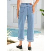 image:imageSidefeel Womens Wide Leg Jeans High Waisted Stretchy Cropped Ankle Capri Rolled Hem Denim PantsSky Blue