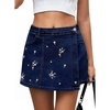 image:imageSidefeel Womens High Waisted Jean Shorts Stretchy Floral Mini Embroidered Wrap Denim Skort with PocketsBluing