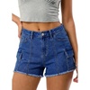 image:imageSidefeel Womens Jean Cargo Shorts High Waisted Stretchy Trendy Raw Hem Denim Shorts with PocketsDeep Blue