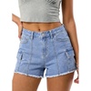 image:imageSidefeel Womens Jean Cargo Shorts High Waisted Stretchy Trendy Raw Hem Denim Shorts with PocketsLight Blue