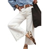 image:imageSidefeel Womens Wide Leg Embroidered Jeans High Waisted Stretchy Straight Leg Loose Fit Ankle Denim PantsWhite