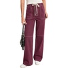 image:imageSidefeel Womens Wide Leg Jeans High Waisted Elastic Stretchy Straight Leg Trendy Drawstring Baggy Pull On Denim PantsBurgundy