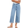 image:imageSidefeel Womens Wide Leg Jeans High Waisted Stretchy Cropped Ankle Capri Rolled Hem Denim PantsLight Blue