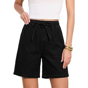 image:imageSIDEFEEL Womens Jean Shorts High Waisted Stretchy Summer Drawstring Elastic Waist Baggy Denim ShortsBlack
