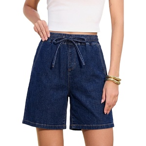image:imageSIDEFEEL Womens Jean Shorts High Waisted Stretchy Summer Drawstring Elastic Waist Baggy Denim ShortsBluing