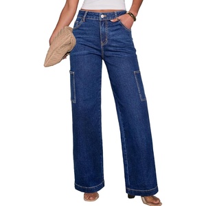 image:imageSidefeel Straight Leg Jeans for Women High Waisted Baggy Pants Loose Stretchy Wide Leg Cargo JeansBluing