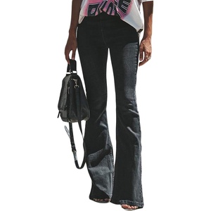 image:imageSidefeel Women Ripped Flare Jeans Mid Rise Fitted Denim Pants Size 16 Black