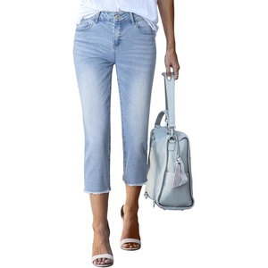 image:imageSidefeel Womens Capri Jeans High Waisted Trendy Spring Outfit Denim Capri Pants Sky Blue Size 10
