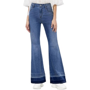 image:imageSidefeel Womens Flare Jeans High Waisted Bell Bottom Stretchy Patch Hem Denim Pants with PocketsBluing