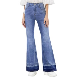 image:imageSidefeel Womens Flare Jeans High Waisted Bell Bottom Stretchy Patch Hem Denim Pants with PocketsDark Blue