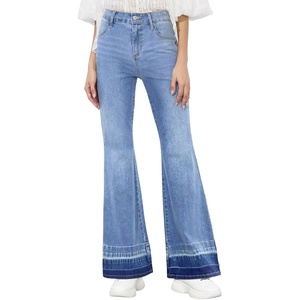 image:imageSidefeel Womens Flare Jeans High Waisted Bell Bottom Stretchy Patch Hem Denim Pants with PocketsLight Blue