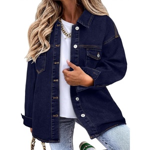 image:imageSidefeel Womens Jean Jacket Casual Long Sleeve Button Down Oversized Denim Jacket Trendy Fall OutfitsNavy Blue
