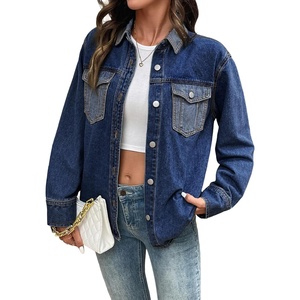 image:imageSidefeel Womens Jean Jacket Oversized Boyfriend Shacket Button Down Long Sleeve Trendy Tonal Wash Denim JacketsDeep Blue