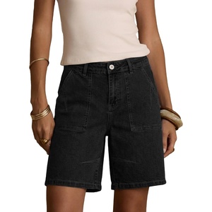 image:imageSidefeel Womens Jean Shorts High Waisted Stretchy Bermuda Pleated Denim Summer ShortsBlack