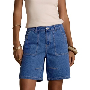image:imageSidefeel Womens Jean Shorts High Waisted Stretchy Bermuda Pleated Denim Summer ShortsBlue