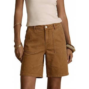 image:imageSidefeel Womens Jean Shorts High Waisted Stretchy Bermuda Pleated Denim Summer ShortsBrown