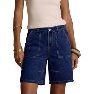 image:imageSidefeel Womens Jean Shorts High Waisted Stretchy Bermuda Pleated Denim Summer ShortsDark Blue