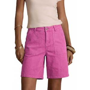 image:imageSidefeel Womens Jean Shorts High Waisted Stretchy Bermuda Pleated Denim Summer ShortsHot Pink
