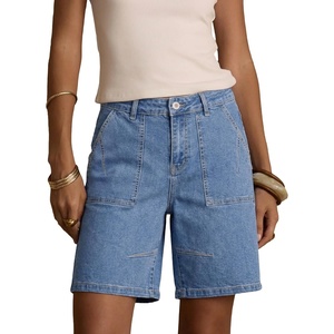 image:imageSidefeel Womens Jean Shorts High Waisted Stretchy Bermuda Pleated Denim Summer ShortsLight Blue