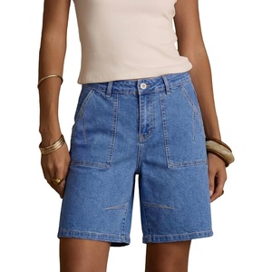 image:imageSidefeel Womens Jean Shorts High Waisted Stretchy Bermuda Pleated Denim Summer ShortsSky Blue