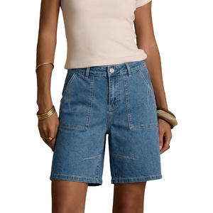 image:imageSidefeel Womens Jean Shorts High Waisted Stretchy Bermuda Pleated Denim Summer ShortsVintage Blue
