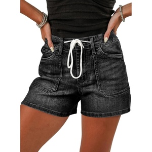 image:imageSidefeel Womens Jean Shorts High Waisted Stretchy Casual Drawstring Denim Shorts with PocketsBlack