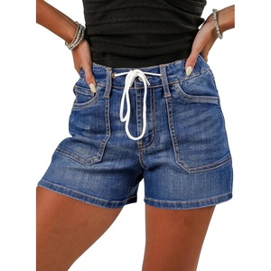 image:imageSidefeel Womens Jean Shorts High Waisted Stretchy Casual Drawstring Denim Shorts with PocketsBlue
