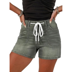 image:imageSidefeel Womens Jean Shorts High Waisted Stretchy Casual Drawstring Denim Shorts with PocketsGreen