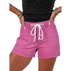 image:imageSidefeel Womens Jean Shorts High Waisted Stretchy Casual Drawstring Denim Shorts with PocketsHot Pink
