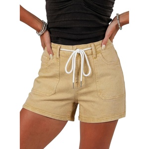 image:imageSidefeel Womens Jean Shorts High Waisted Stretchy Casual Drawstring Denim Shorts with PocketsKhaki