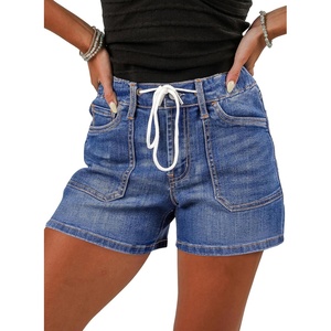 image:imageSidefeel Womens Jean Shorts High Waisted Stretchy Casual Drawstring Denim Shorts with PocketsLight Blue