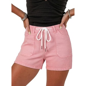 image:imageSidefeel Womens Jean Shorts High Waisted Stretchy Casual Drawstring Denim Shorts with PocketsPink