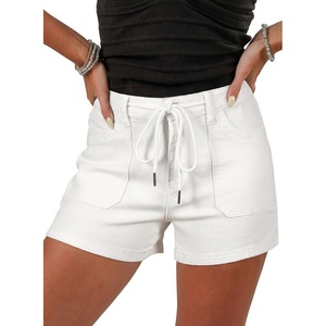 image:imageSidefeel Womens Jean Shorts High Waisted Stretchy Casual Drawstring Denim Shorts with PocketsWhite