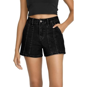 image:imageSidefeel Womens Jean Shorts High Waisted Stretchy Trendy Seamed Front Casual Summer Loose Denim Shorts with PocketsBlack