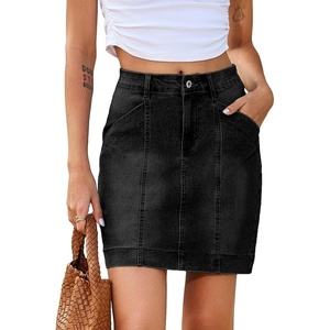 image:imageSidefeel Womens Jean Skirt High Waisted Stretch Casual Trendy Front Seam Mini Denim Skirt with PocketsBlack