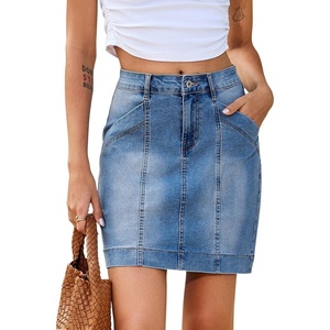 image:imageSidefeel Womens Jean Skirt High Waisted Stretch Casual Trendy Front Seam Mini Denim Skirt with PocketsBlue