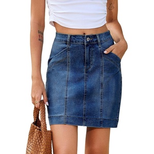 image:imageSidefeel Womens Jean Skirt High Waisted Stretch Casual Trendy Front Seam Mini Denim Skirt with PocketsDeep Blue
