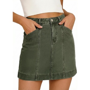 image:imageSidefeel Womens Jean Skirt High Waisted Stretch Casual Trendy Front Seam Mini Denim Skirt with PocketsGreen