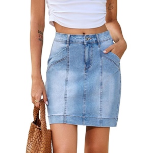 image:imageSidefeel Womens Jean Skirt High Waisted Stretch Casual Trendy Front Seam Mini Denim Skirt with PocketsLight Blue