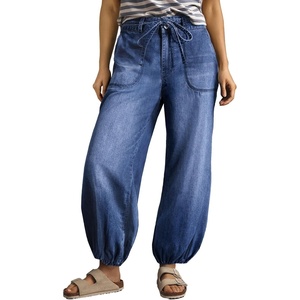 image:imageSidefeel Womens Wide Leg Jeans High Waisted Drawstring Baggy Stretchy Trendy Harem Loose Ankle Denim PantsBlue