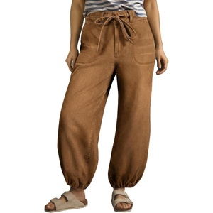 image:imageSidefeel Womens Wide Leg Jeans High Waisted Drawstring Baggy Stretchy Trendy Harem Loose Ankle Denim PantsBrown