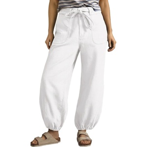 image:imageSidefeel Womens Wide Leg Jeans High Waisted Drawstring Baggy Stretchy Trendy Harem Loose Ankle Denim PantsCream White